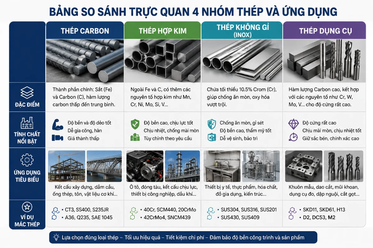 ứng dụng của các loại thép