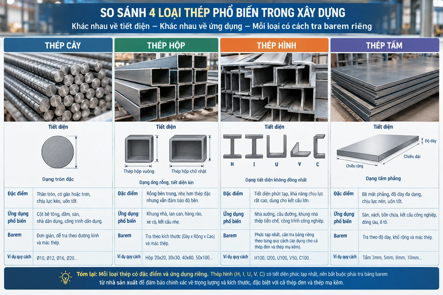 c&aacute;c loại th&eacute;p h&igrave;nh