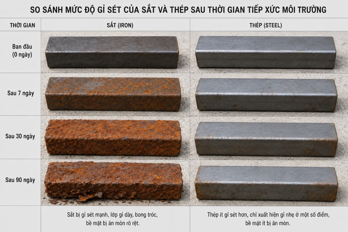 sắt và thép tác động bởi môi trường
