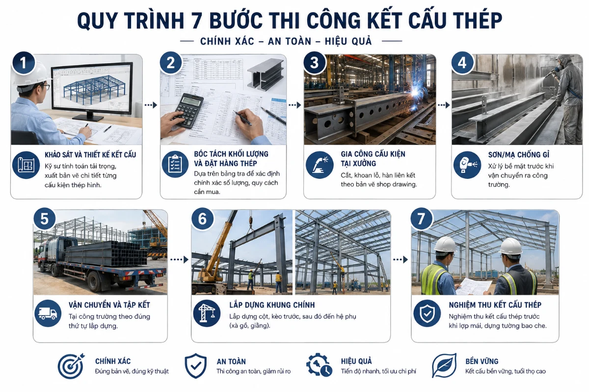 Quy tr&igrave;nh thi c&ocirc;ng kết cấu th&eacute;p