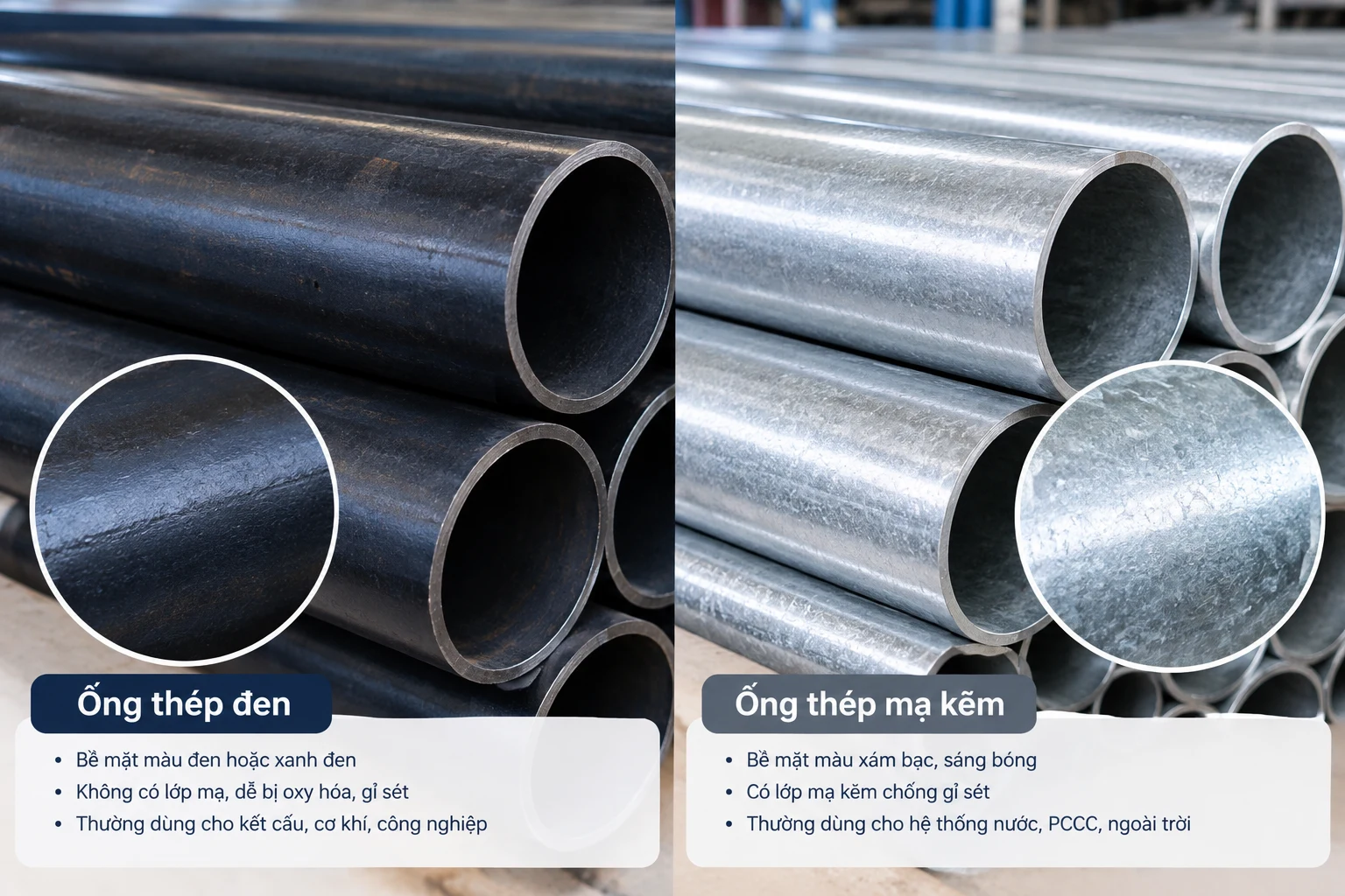 Thép Ống Đen vs Thép Ống Mạ Kẽm